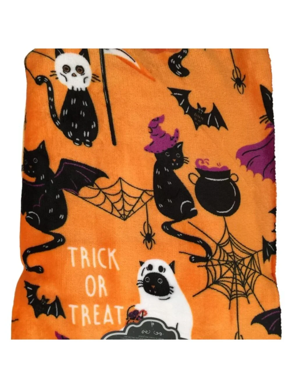 Moon Dust Halloween Black Cats in Costumes Plush Sherpa Throw Ghost Jack o Lante